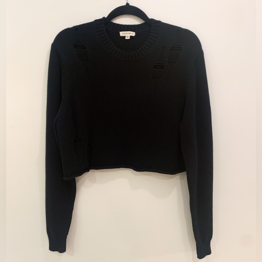 Cropped Sweater With Distressing Details